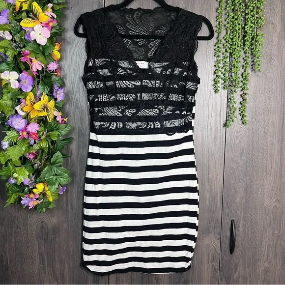 Gondola Blu Dresses | !3/$30gondola Blu Stripped Lace Detailed Bodycon Dress Size M/L | Color: Black/Cream | Size: M/L | Prtylittlefinds's Closet Gondola Blu Dresses | !3/$30gondola Blu Stripped Lace Detailed Bodycon Dress Size M/L | Color: Black/Cream | Size: M/L | Prtylittlefinds's Closet